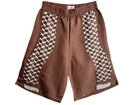 KEFFIYEH OVERSIZED MEANDER SHORTS BROWN