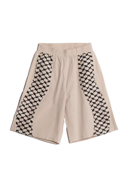 KEFFIYEH OVERSIZED MEANDER SHORTS BEIGE