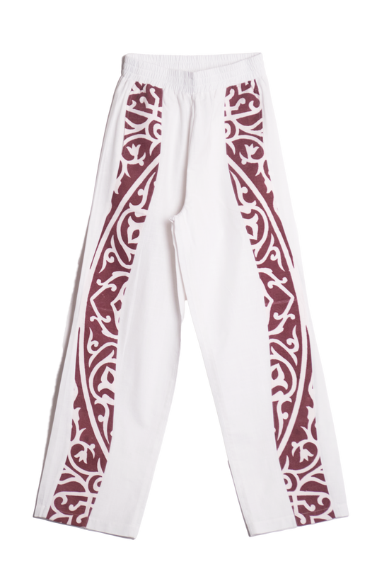 KHAYAMIYA MEANDER TROUSERS WHITE/BURGUNDY