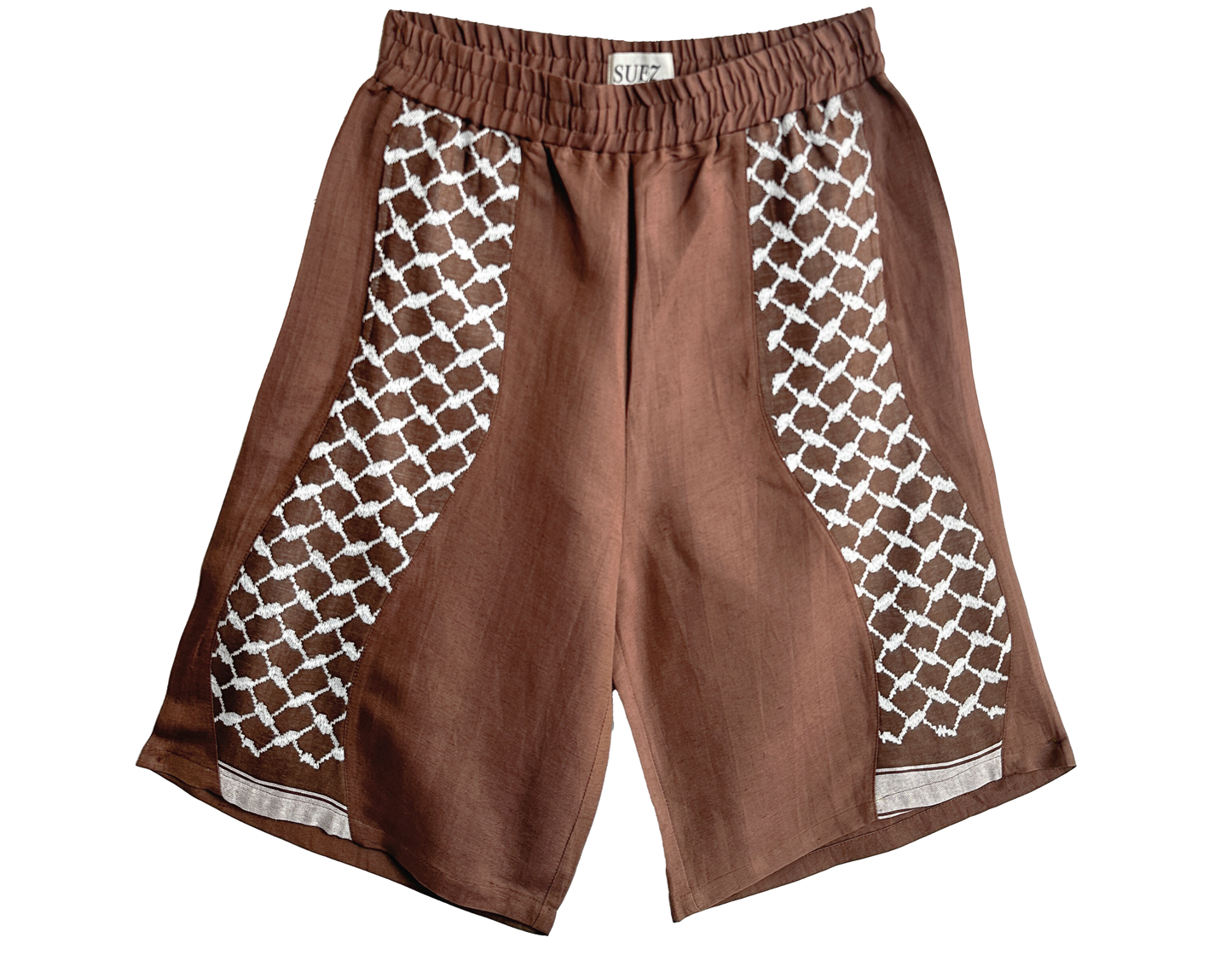 KEFFIYEH OVERSIZED MEANDER SHORTS BROWN